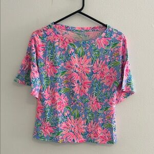 Lilly Pulitzer Pink and Blue Floral Short Sleeve Top
